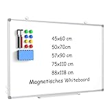 DOLLAR BOSS Magnetisches Whiteboard, 45 x 60cm magnettafel Magnetpinnwand mit 2 Whiteboard Stifte, 8 Magnete and 1 White board Radiergummi, für Schule & Haus und Büro