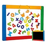 Bino & Mertens 83651 magnetische Hängetafel mit bunten Buchstaben, Spielzeug für Kinder ab 3 Jahre, Kinderspielzeug (Magnettafel zum Beschriften, Schieferseite, Hängeschlaufe & magnetische Buchstaben), Mehrfarbig