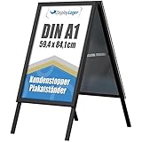 DisplayLager, Dänische Qualität | Kundenstopper Alu-Line | 2 Plakate (beidseitig) | Wetterfeste Plakatständer Gehwegaufsteller Werbetafel (Schwarz, A1)