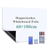 Warasee Whiteboard Magnetisch Folie, 60 * 100cm Magnettafel Selbstklebend, Magnetfolie Weiß Abwischbare, a3/a4 Leicht Zugeschnitten, für Startseite Schule, mit Markers & Schwamm & Magnetes