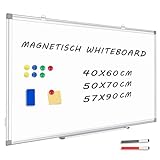 QUEENLINK Magnetisch Whiteboard, 40x60cm Magnettafel mit Aluminiumrahmen, Magnetwand White Board mit Stiftablage und Haken