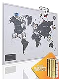 Vacentures Magnetische Pinnwand Weltkarte White inkl. 2 x 15 magnetische Pins I Markiere Deine Reiseziele I Sammel Fotos und Magnete I Magnet Poster - World map (XXL (119x84cm))