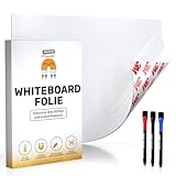 Whiteboard Folie 20x30cm - 3M Magnetfolie selbstklebend - Magnetische Tafelfolie abwischbar - Praktische Ferrofolie Weiß - Whiteboardfolie inkl. 3 Marker mit Schwamm