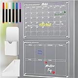 HOMEFAM - Acryl - Monatsplaner und Wochenplaner abwischbar (durchsichtig), Whiteboard, Magnetischer Kalender für den Kühlschrank, Terminplaner, TO DO - Planer (40,6 x 30,5 cm), Set 5-teilig