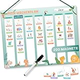 Mini Mindz Wochenplaner Kinder - Montessori Magnettafel im niedlichen Design inkl. 200 Magnete & Stift - Lernspiele ab 3 Jahre - Kalender Kinder - Wochenplan Kinder - Magnettafel Kinder